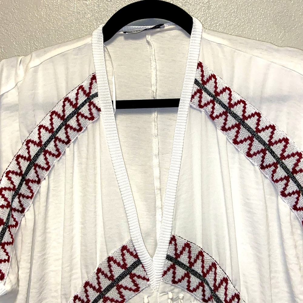 Zara White Fringe Deep VNeck Oversized Embroidered Festival Boho Tribal Top 3465 - Picture 4 of 8